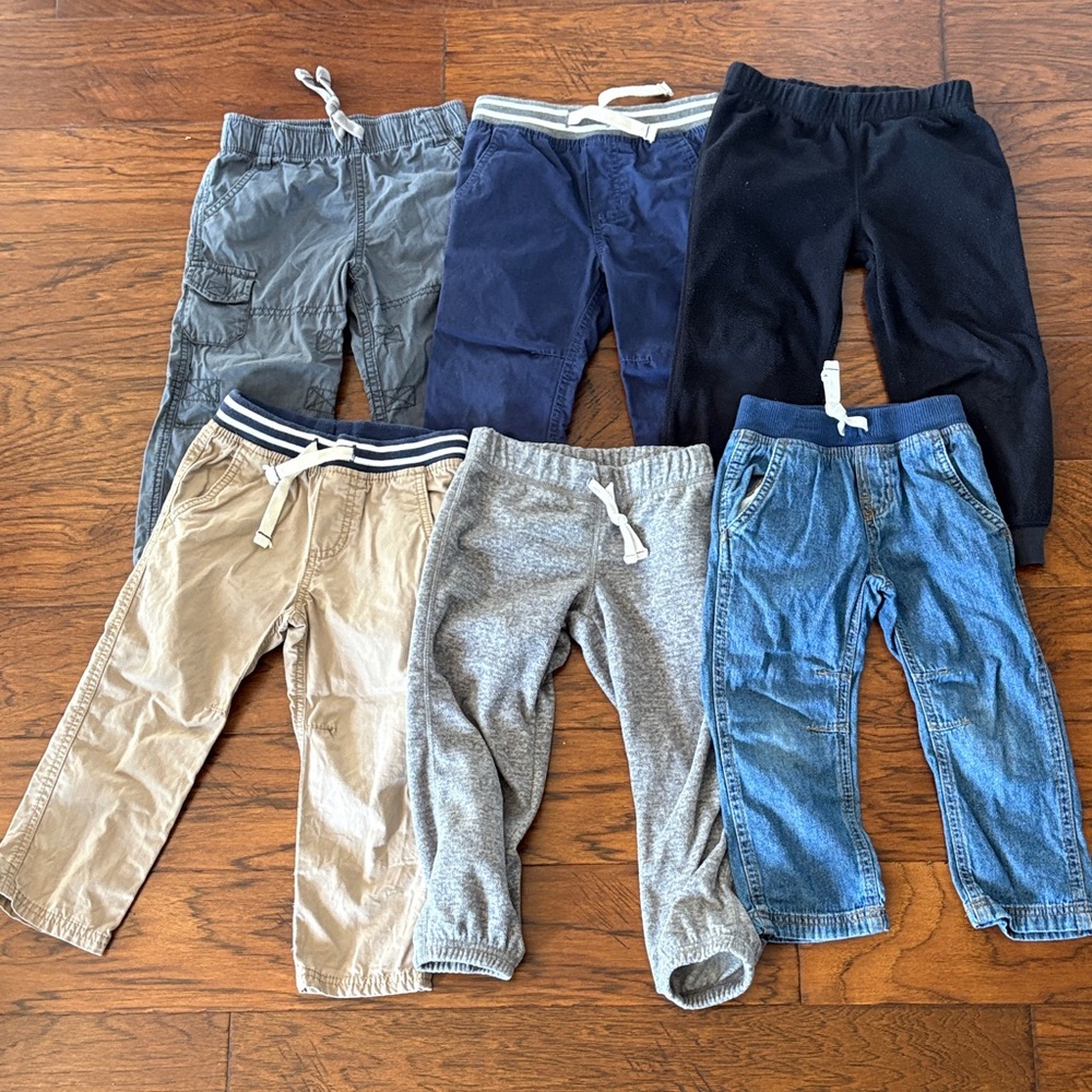 Set of 6 Carters 3T Boys Drawstring Knit & Woven Bottoms - Mixed Colors